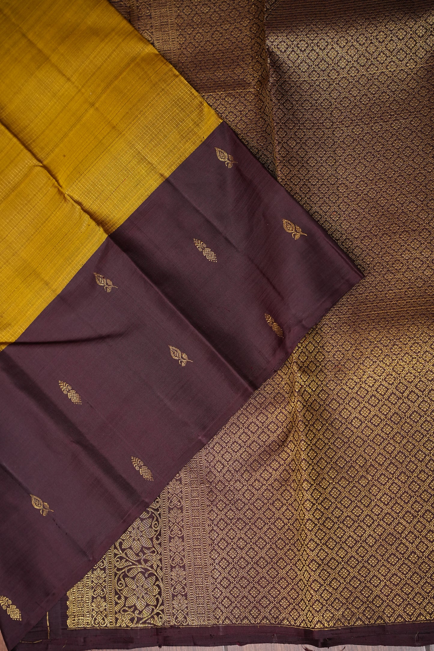 Olive Green & Coffee Pure Kanchipuram Silk Saree|Silk Mark Certified