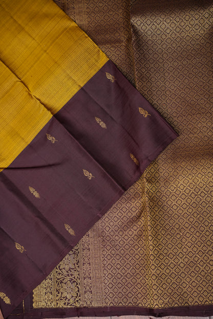 Olive Green & Coffee Pure Kanchipuram Silk Saree|Silk Mark Certified