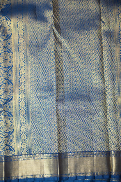 Candy Pink & Peacock Blue Pure Kanchipuram Silk with 2 Gram Gold Zari Weave|Silk Mark Certified