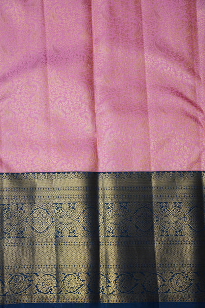 Candy Pink & Peacock Blue Pure Kanchipuram Silk with 2 Gram Gold Zari Weave|Silk Mark Certified