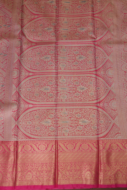 Cool Blue Semi Silk Saree with Vibrant Pink Zari Border