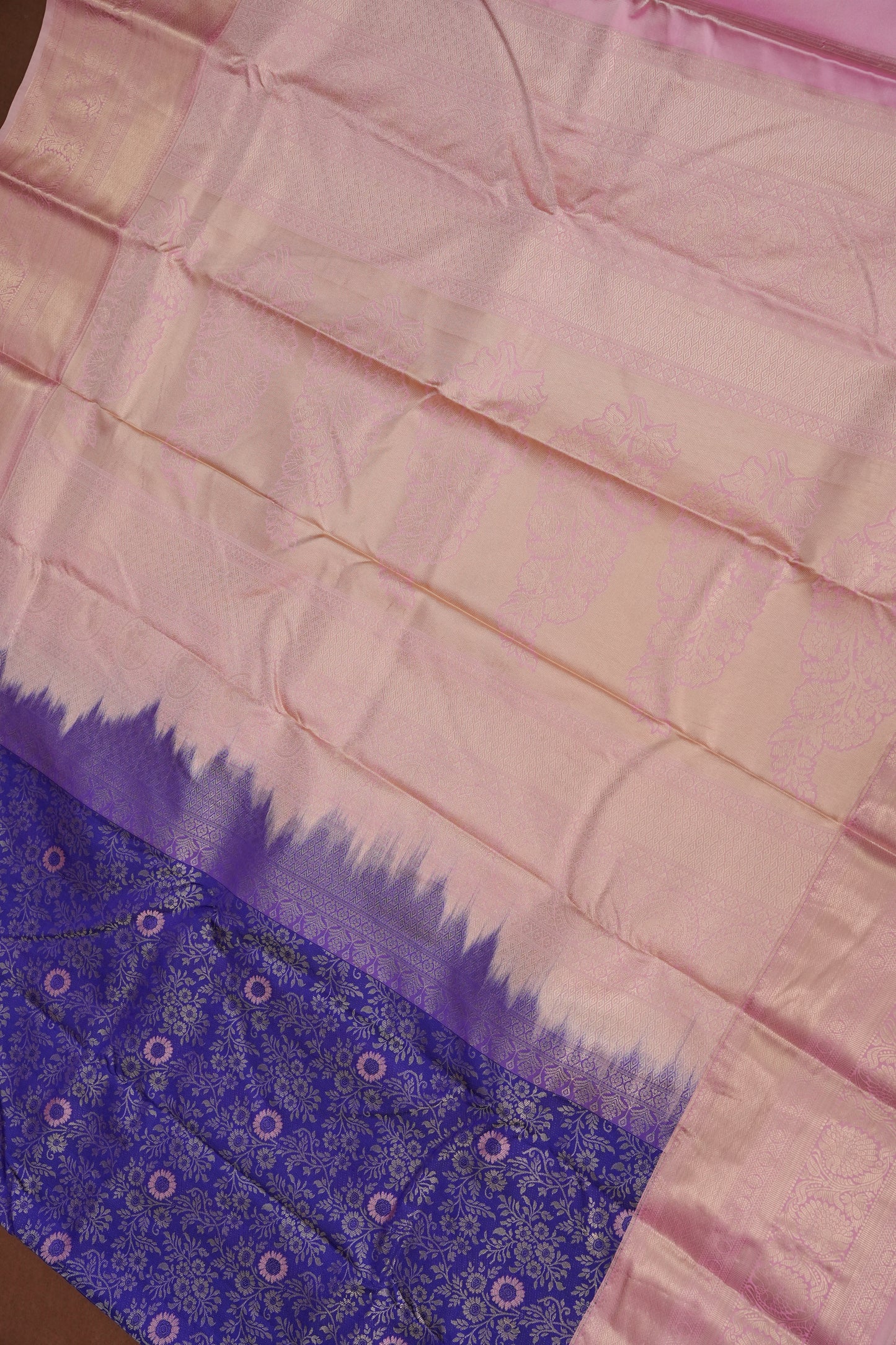 Kanchivaram Semi Silk Saree - Royal Blue with Baby Pink Border