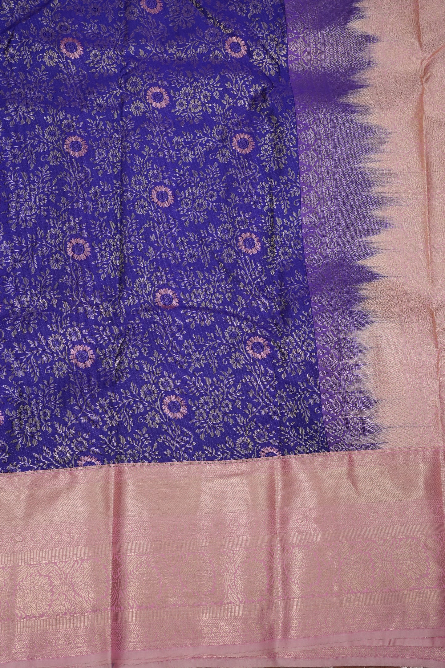 Kanchivaram Semi Silk Saree - Royal Blue with Baby Pink Border