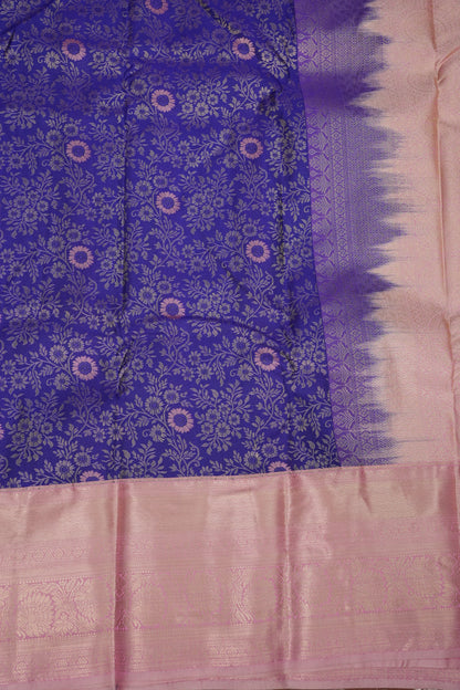Kanchivaram Semi Silk Saree - Royal Blue with Baby Pink Border