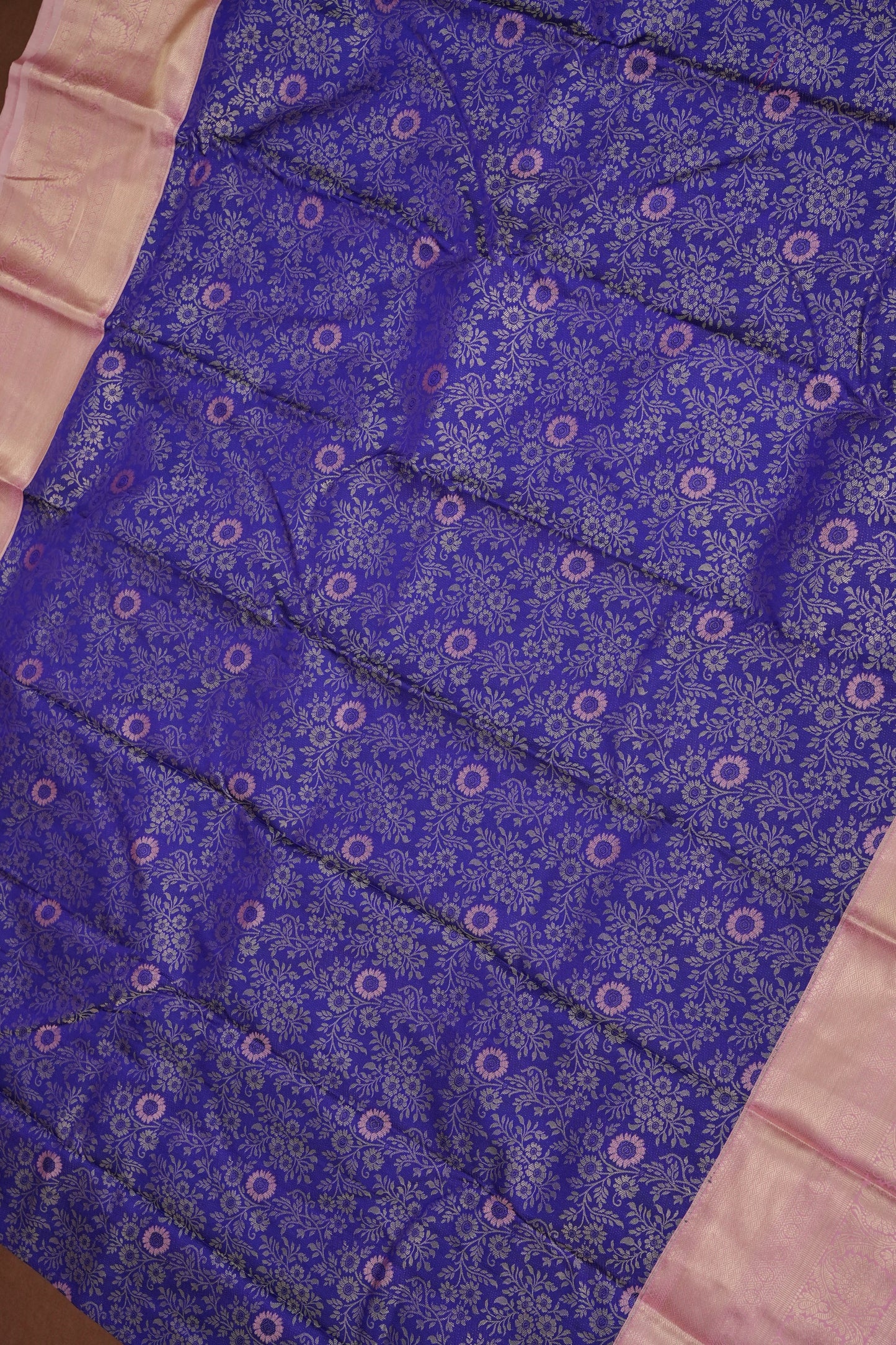 Kanchivaram Semi Silk Saree - Royal Blue with Baby Pink Border