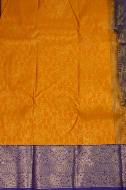 Kanchivaram Semi Silk Saree - Mustard Yellow with Royal Blue