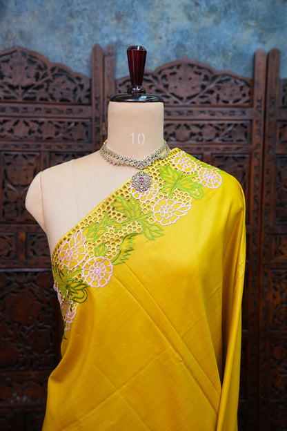 Pure Tussar Silk Saree with Cutwork Borders & Pallu – Yellow
