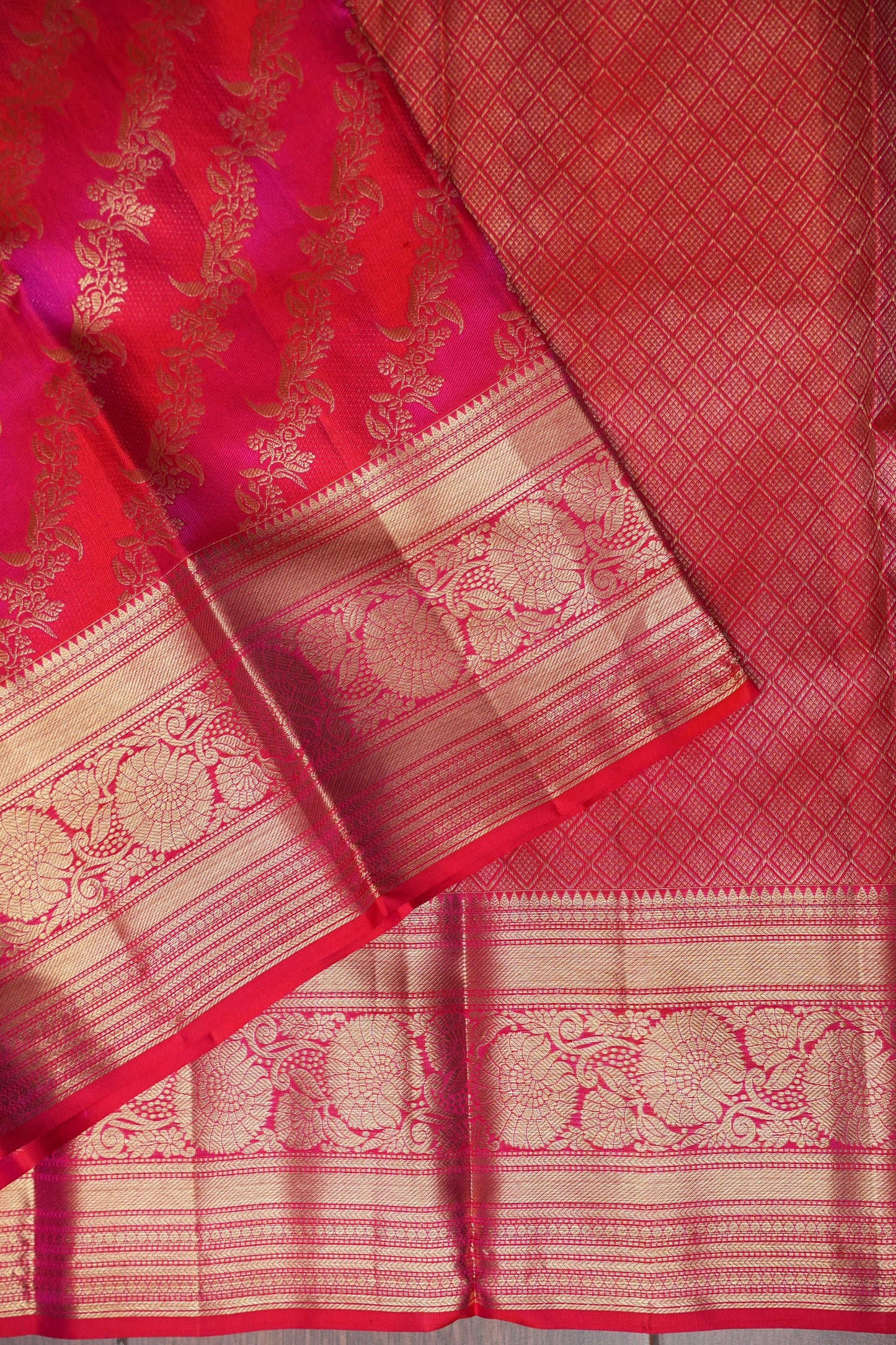 Rangkat Collection|Red & Pink Pure Kanchipuram Silk Saree|Silk Mark Certified