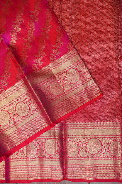 Rangkat Collection|Red & Pink Pure Kanchipuram Silk Saree|Silk Mark Certified