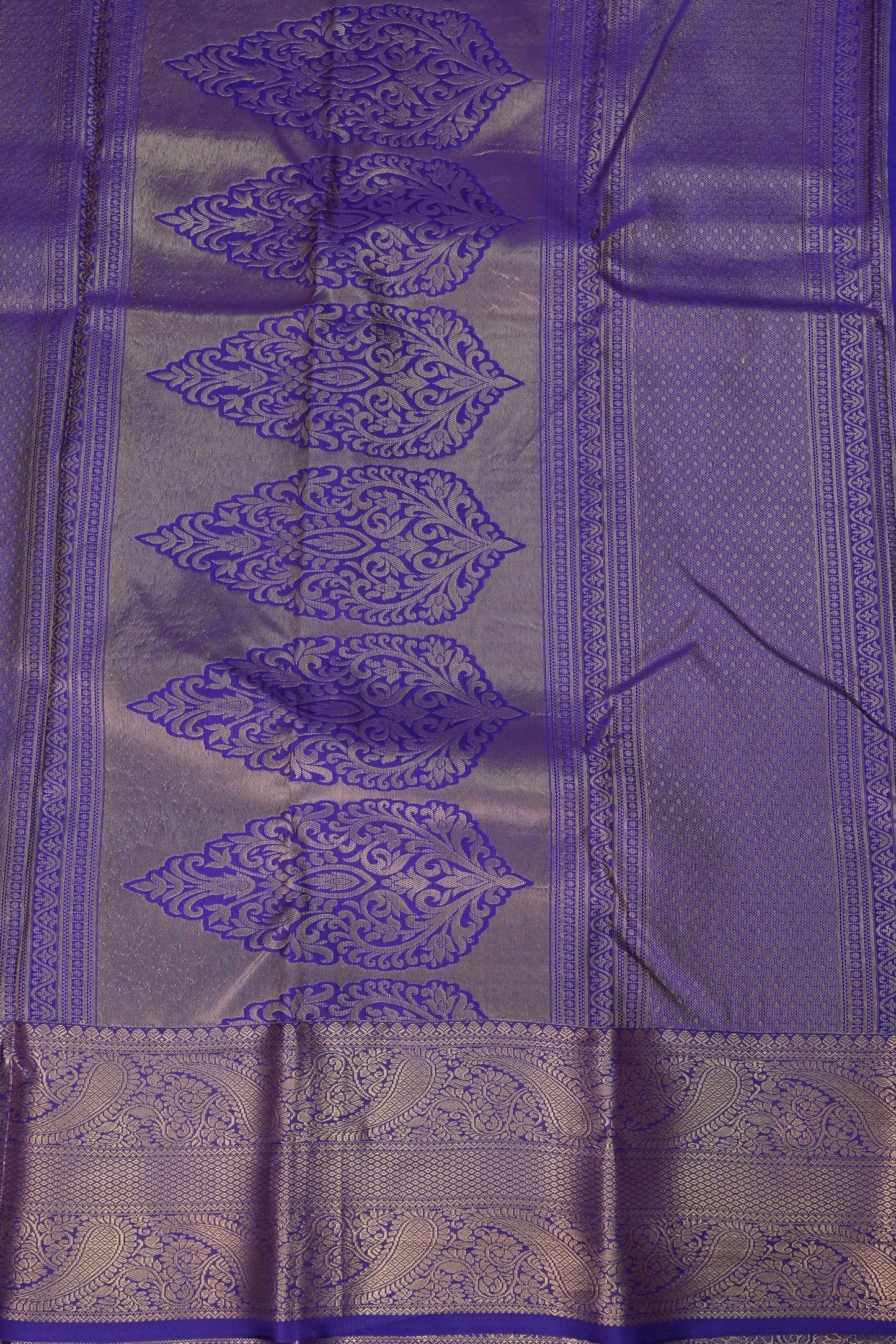 Kanchivaram Semi Silk Saree - Mustard Yellow with Royal Blue