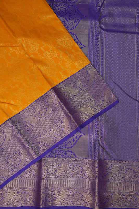 Kanchivaram Semi Silk Saree - Mustard Yellow with Royal Blue