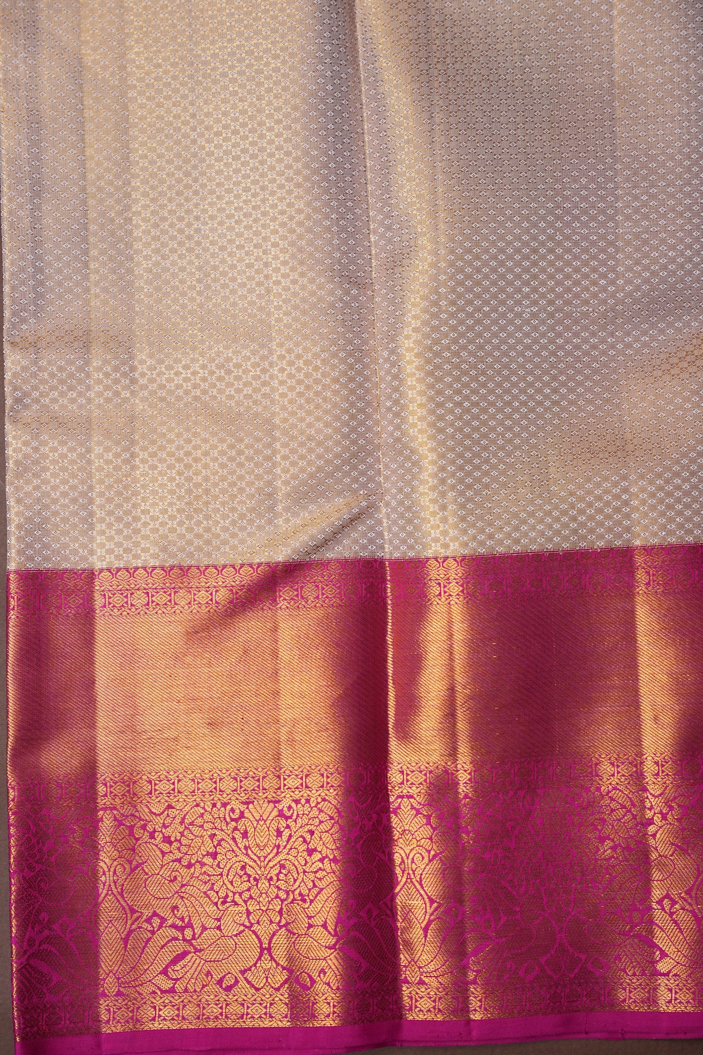 Ivory & Pink Pure Tissue Kanchipuram Silk Saree|Silk Mark Certified