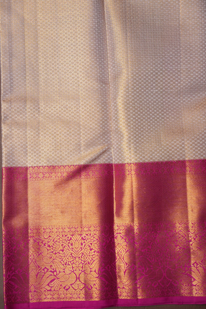 Ivory & Pink Pure Tissue Kanchipuram Silk Saree|Silk Mark Certified