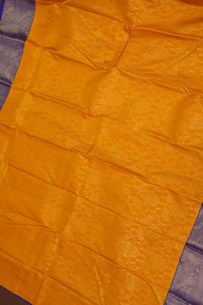 Kanchivaram Semi Silk Saree - Mustard Yellow with Royal Blue