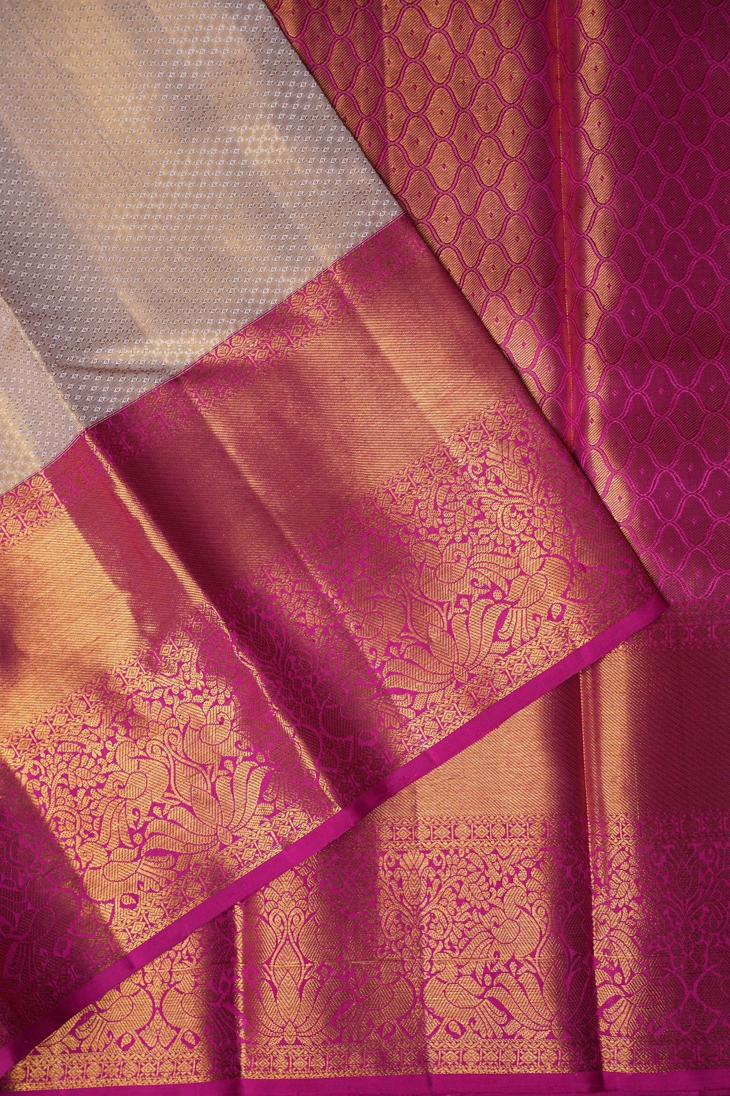 Ivory & Pink Pure Tissue Kanchipuram Silk Saree|Silk Mark Certified