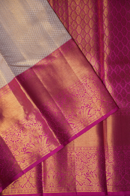 Ivory & Pink Pure Tissue Kanchipuram Silk Saree|Silk Mark Certified