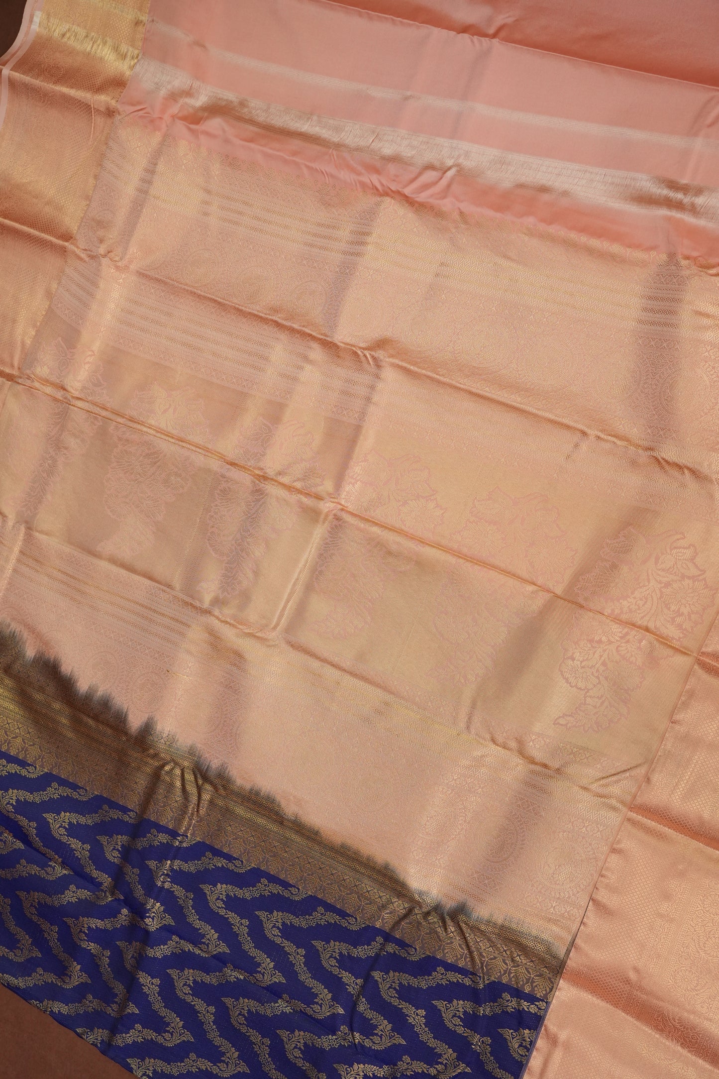 Kanchivaram Semi Silk Saree - Royal Blue with Baby Pink