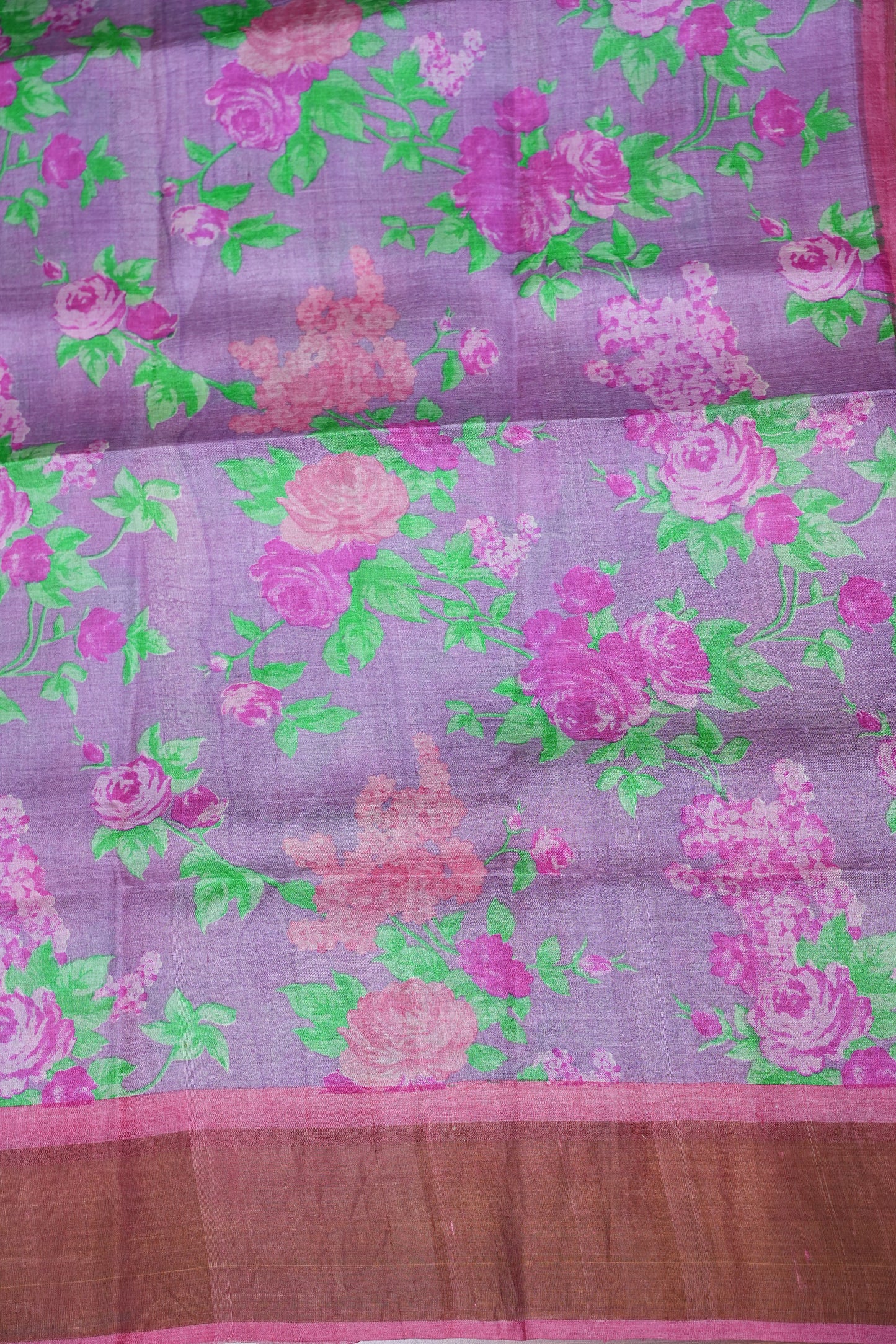Pure Tussar Silk Saree with Floral Prints | Silk Mark Certified - Lavender & Pink