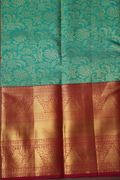 Rama Green & Red Pure Kanchipuram Silk Saree with 1 Gram Gold Zari Weave|Silk Mark Certified