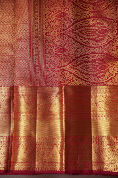 Rama Green & Red Pure Kanchipuram Silk Saree with 1 Gram Gold Zari Weave|Silk Mark Certified