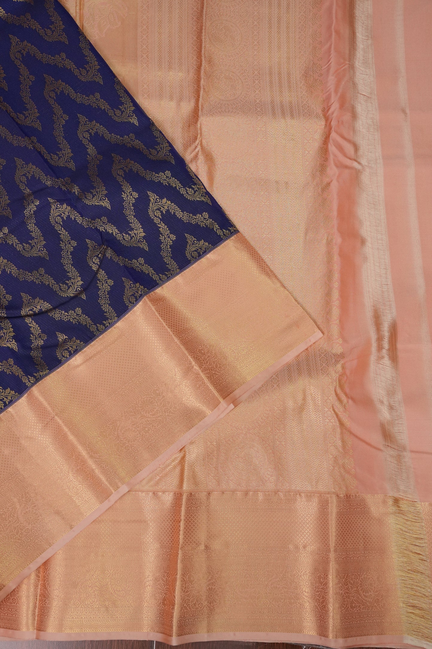 Kanchivaram Semi Silk Saree - Royal Blue with Baby Pink