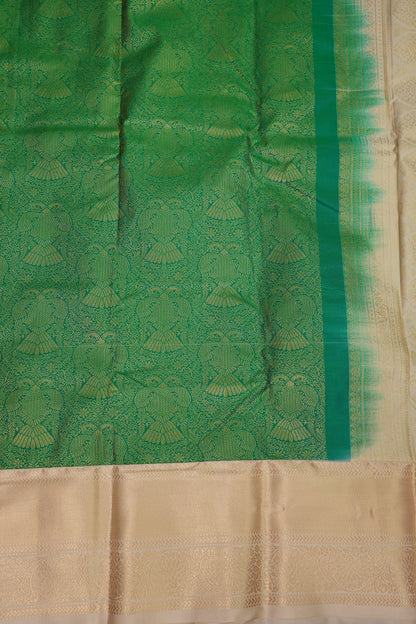 Kanchivaram Semi Silk Saree - Emerald Green with Ivory