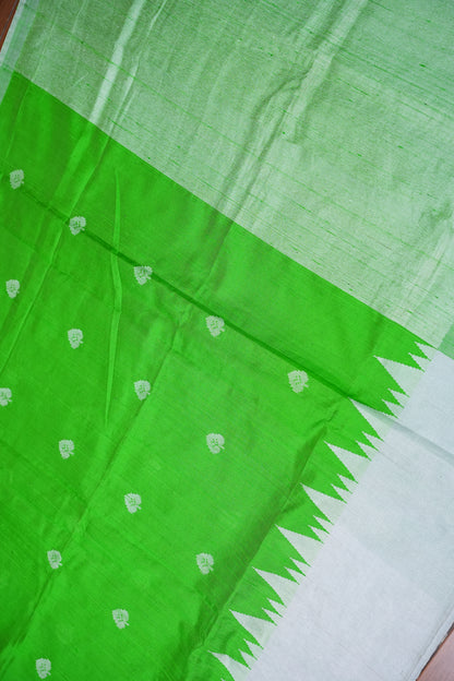 Pure Raw Silk Saree – Green & White