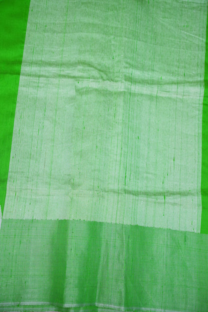 Pure Raw Silk Saree – Green & White