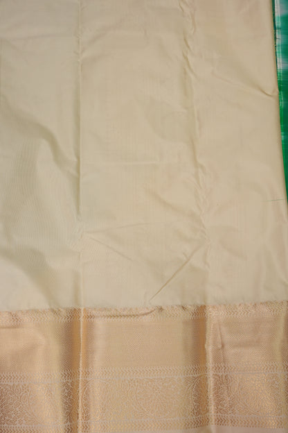 Kanchivaram Semi Silk Saree - Emerald Green with Ivory