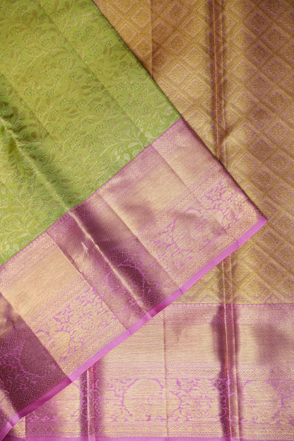 Parrot Green & Pink Pure Tissue Kanchipuram Silk Saree|Silk Mark Certified