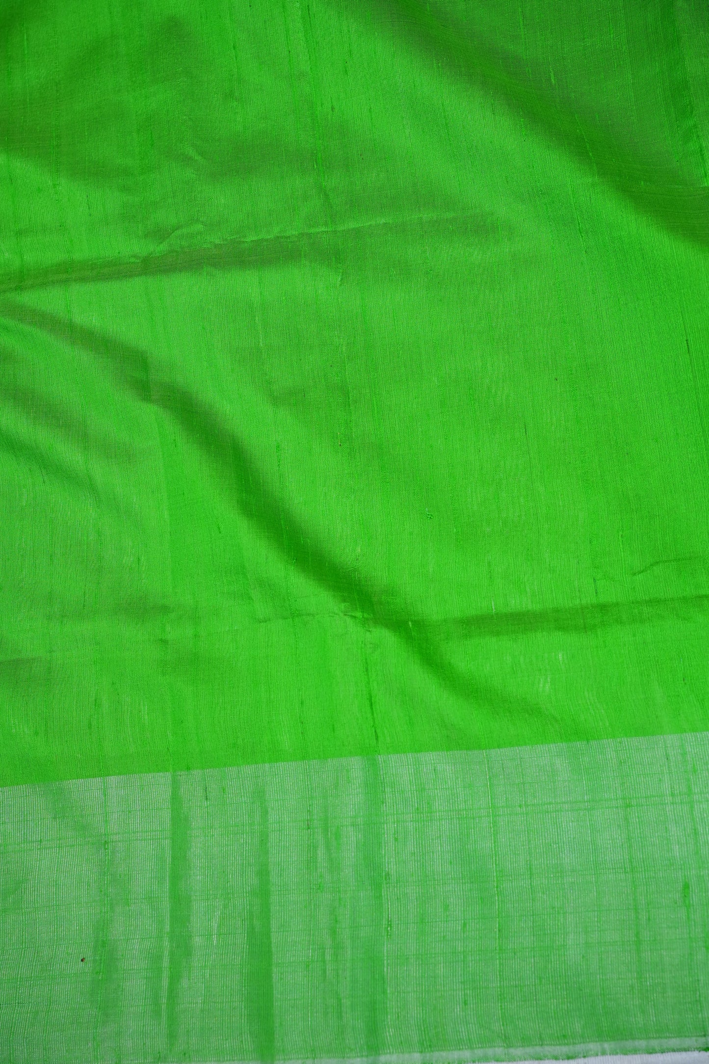 Pure Raw Silk Saree – Green & White