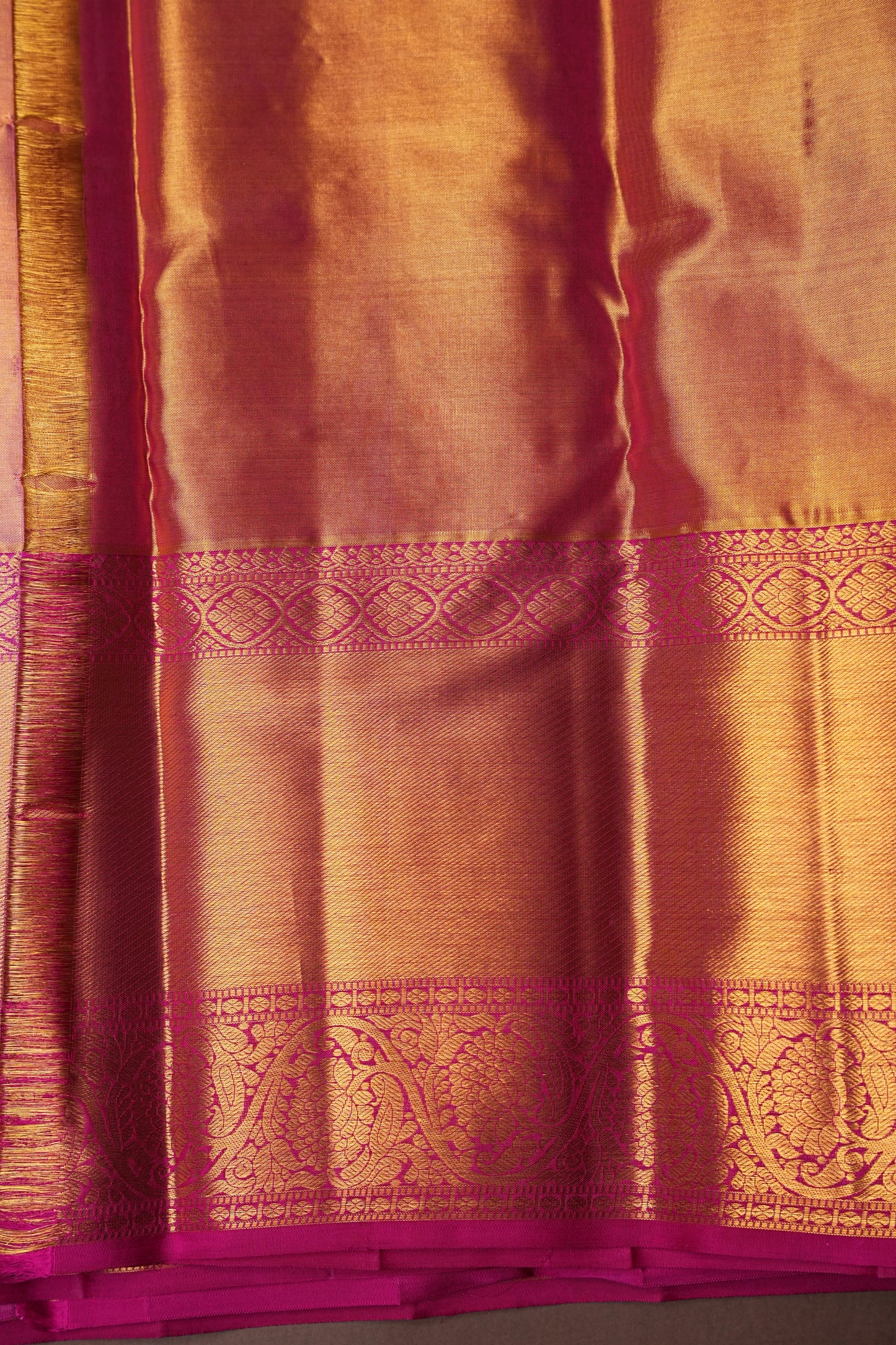 Beige Gold & Pink Pure Tissue Kanchipuram Silk Saree|Silk Mark Certified