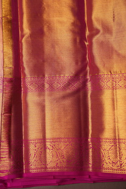 Beige Gold & Pink Pure Tissue Kanchipuram Silk Saree|Silk Mark Certified