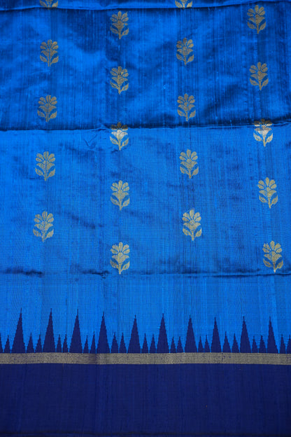 Pure Raw Silk Saree with Gold Buttas & Brocade Pallu – Blue and Navy