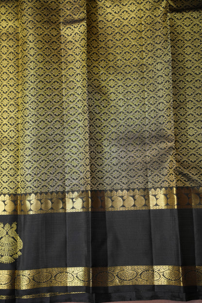 Grey & Black Pure Kanchipuram Silk Saree|Silk Mark Certified