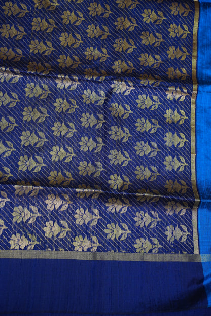 Pure Raw Silk Saree with Gold Buttas & Brocade Pallu – Blue and Navy