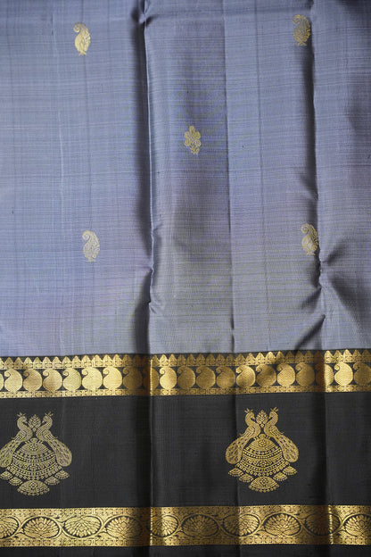 Grey & Black Pure Kanchipuram Silk Saree|Silk Mark Certified