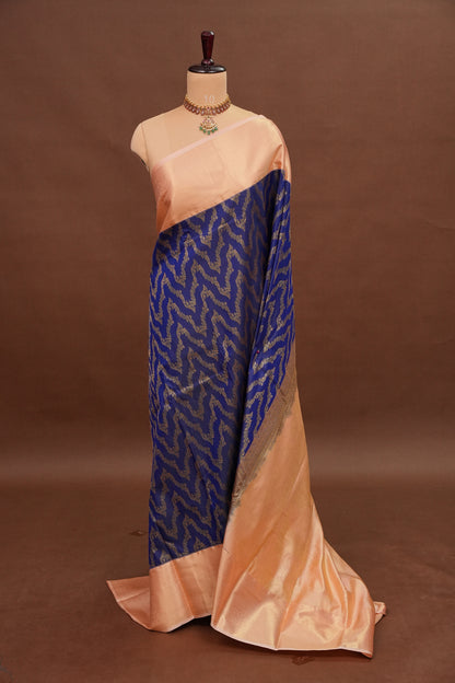 Kanchivaram Semi Silk Saree - Royal Blue with Baby Pink