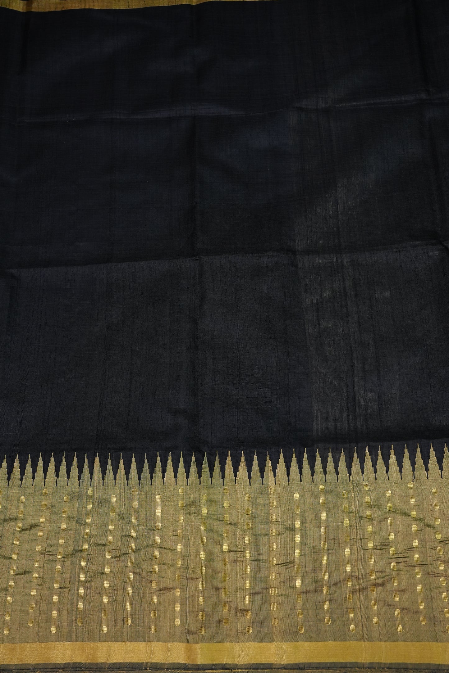 Pure Raw Silk Saree with Rich Champagne Zari Pallu – Black & Champagne Gold