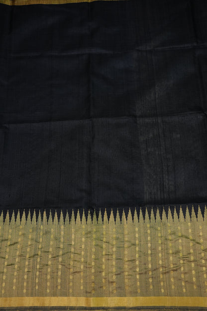 Pure Raw Silk Saree with Rich Champagne Zari Pallu – Black & Champagne Gold