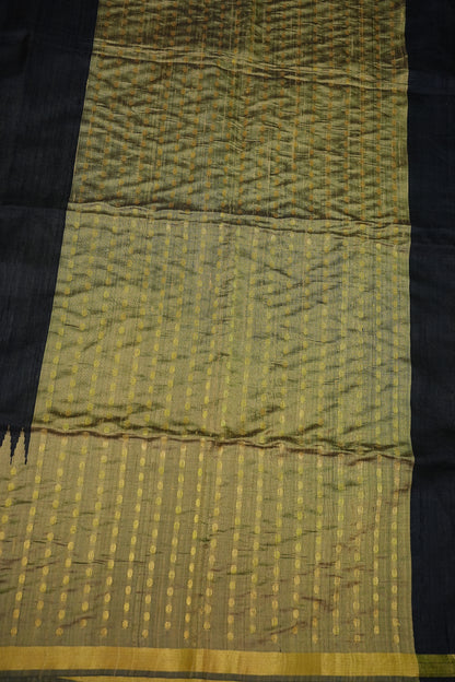 Pure Raw Silk Saree with Rich Champagne Zari Pallu – Black & Champagne Gold