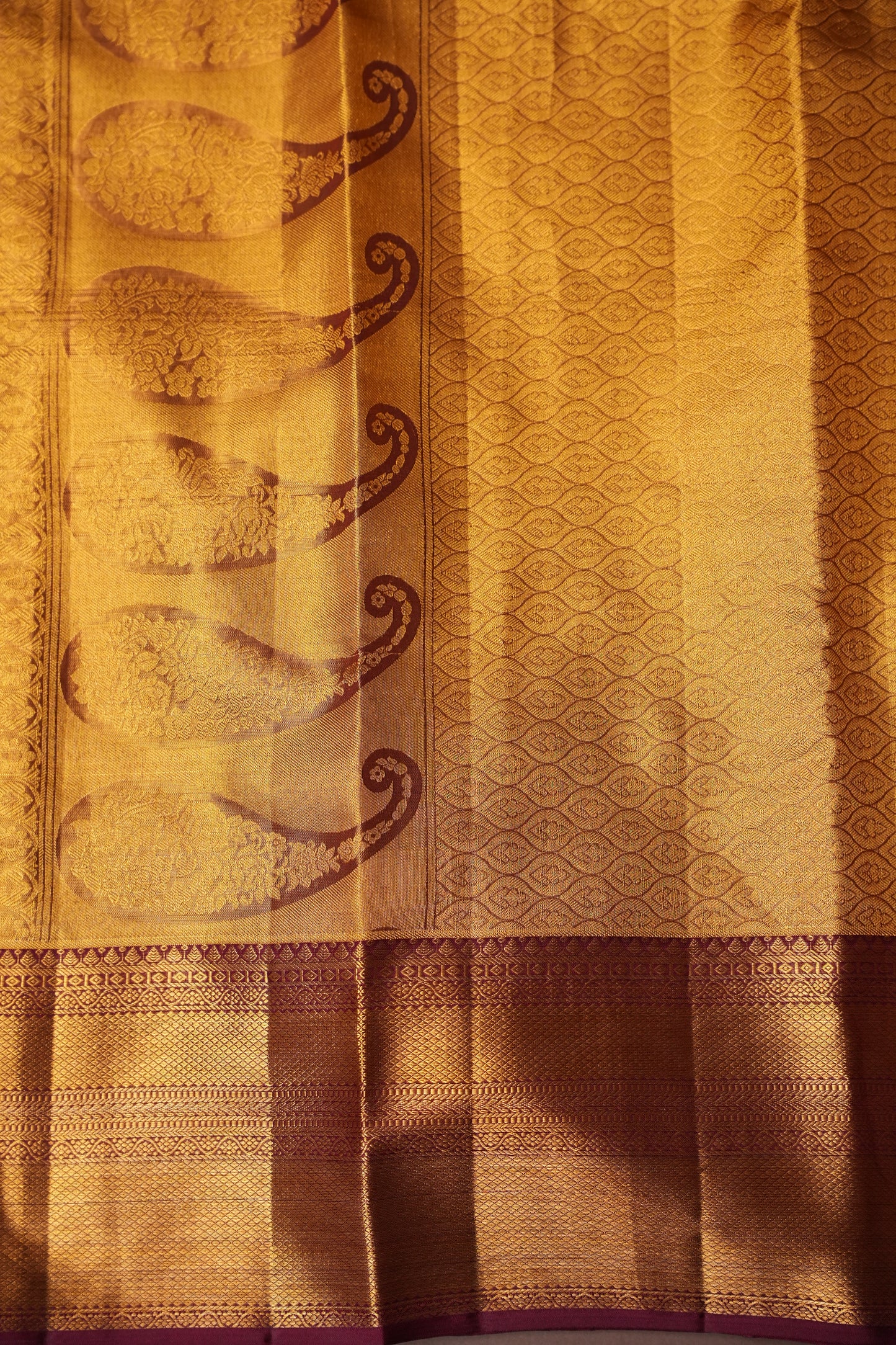 Lilac Purple & Deep Red Pure Tissue Kanchipuram Silk Saree|Silk Mark Certified