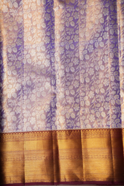 Lilac Purple & Deep Red Pure Tissue Kanchipuram Silk Saree|Silk Mark Certified
