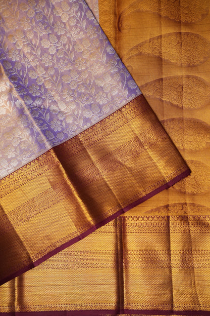 Lilac Purple & Deep Red Pure Tissue Kanchipuram Silk Saree|Silk Mark Certified