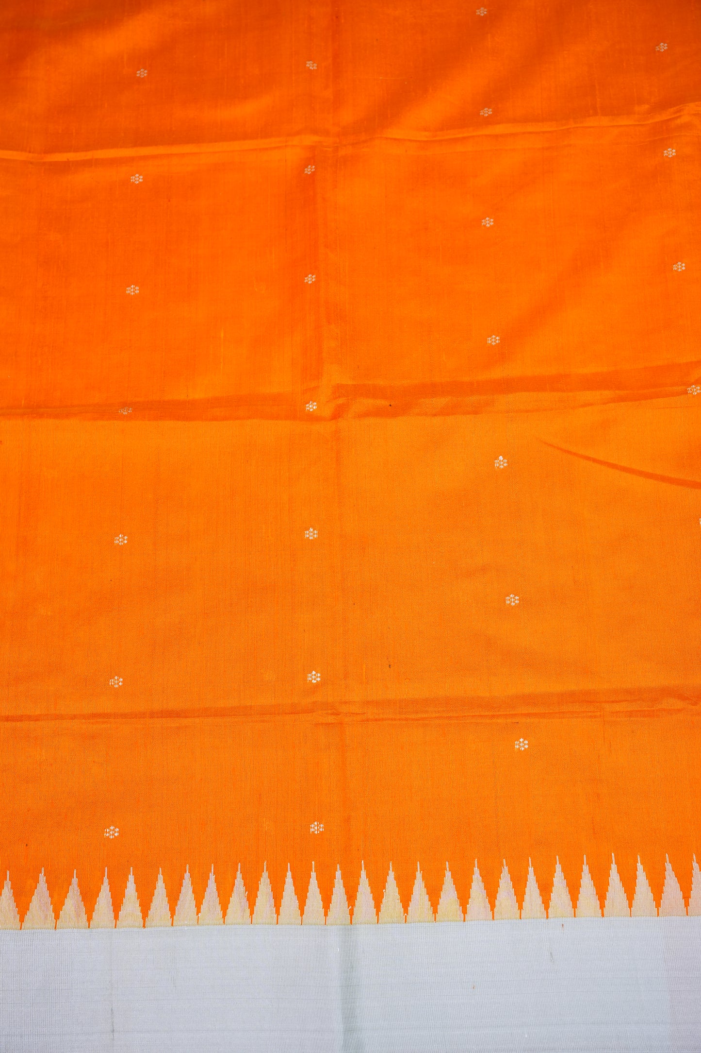 Pure Raw Silk Saree with Minimalist Silver Zari Border – Orange & White