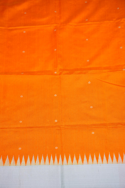 Pure Raw Silk Saree with Minimalist Silver Zari Border – Orange & White