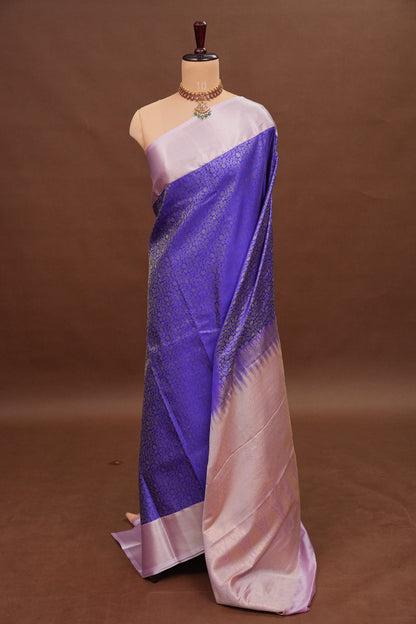 Kanchivaram Semi Silk Saree - Royal Blue with Baby Pink Border