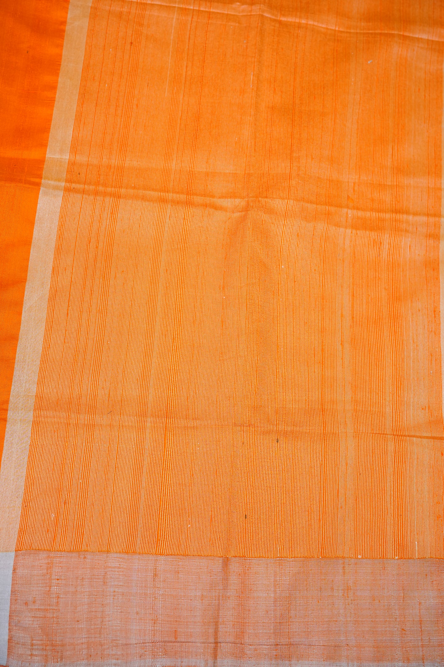 Pure Raw Silk Saree with Minimalist Silver Zari Border – Orange & White