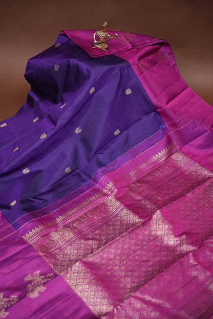 Deep Purple & Pink Pure Kanchipuram Silk Saree|Silk Mark Certified