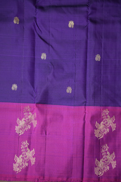 Deep Purple & Pink Pure Kanchipuram Silk Saree|Silk Mark Certified